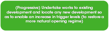 Rounded Rectangle: (Progressive) Undertake works to existing development and locate any new development so as to enable an increase in trigger levels (to restore a more natural opening regime)