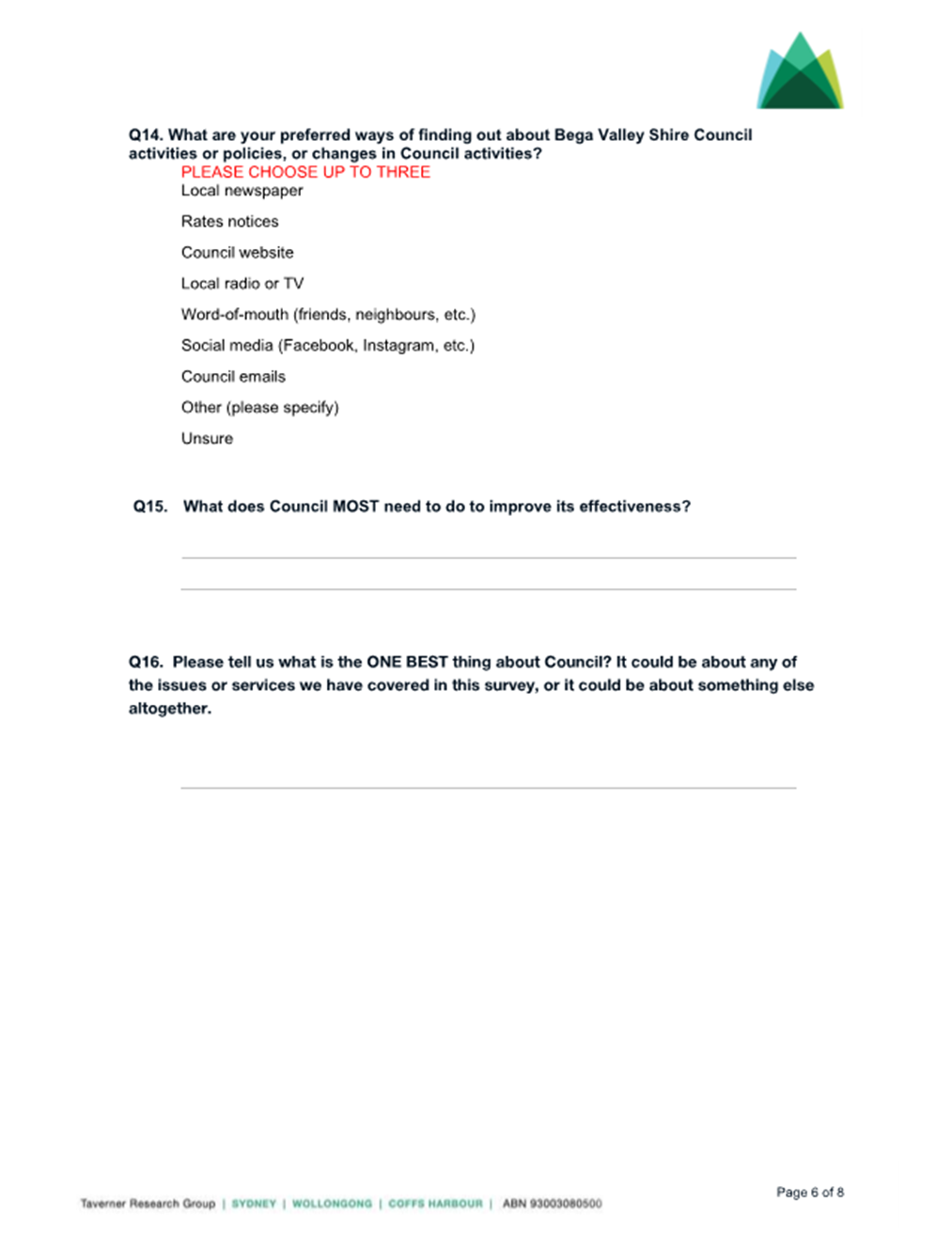 A questionnaire with black text

Description automatically generated